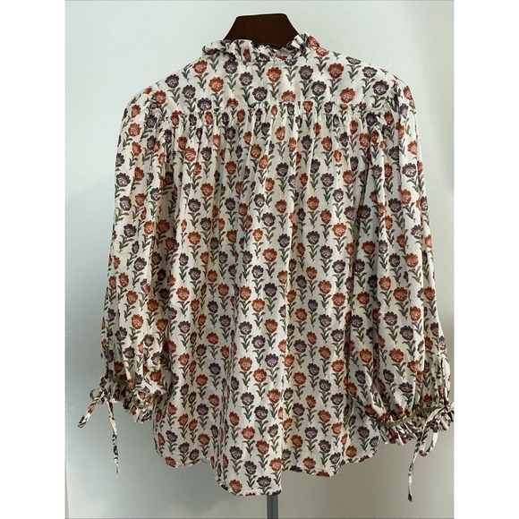 Sundance Womens Boxy 3/4 Sleeve Cotton Top Ivory Multi Floral‎ Sz Large - Picture 7 of 12